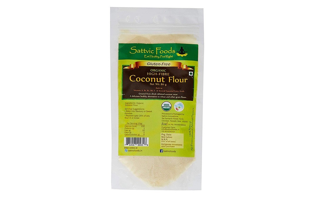 Sattvic foods Organic High-Fibre Coconut Flour   Pack  80 grams